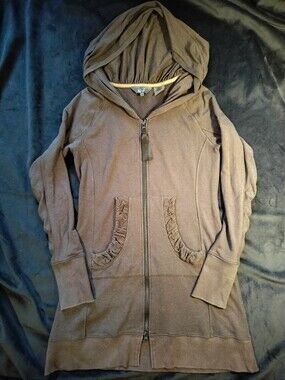 Goode Rider Brown Grey Zip-Front Extra Long Equestrian Hoodie - XS